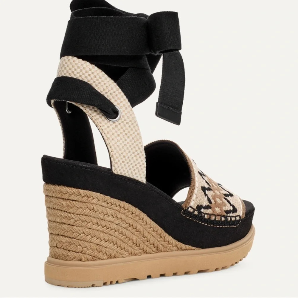 UGG Sz 9.5 Abbot Ankle Wrap Espadrille Sandals Band Tribal Embroidery NEW - Picture 5 of 16